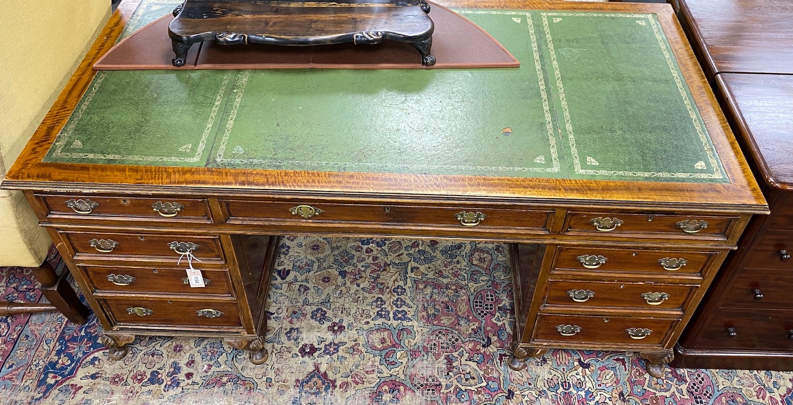 An early 20th century mahogany twin pedestal desk, height 78cm, width 169cm, depth 85cm